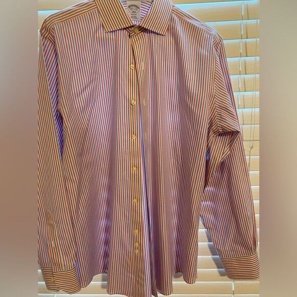 Brooks Brothers Regent Fit Coral Blue Stripe Dress Shirt 15.5 NWOT - Picture 4 of 9
